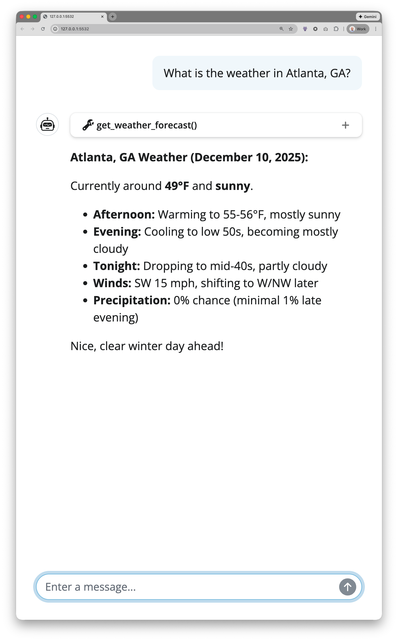 Chat app with weather tool