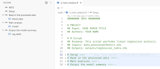 Diagram of a structured reproducible research project layout with folders for data, code, and manuscript