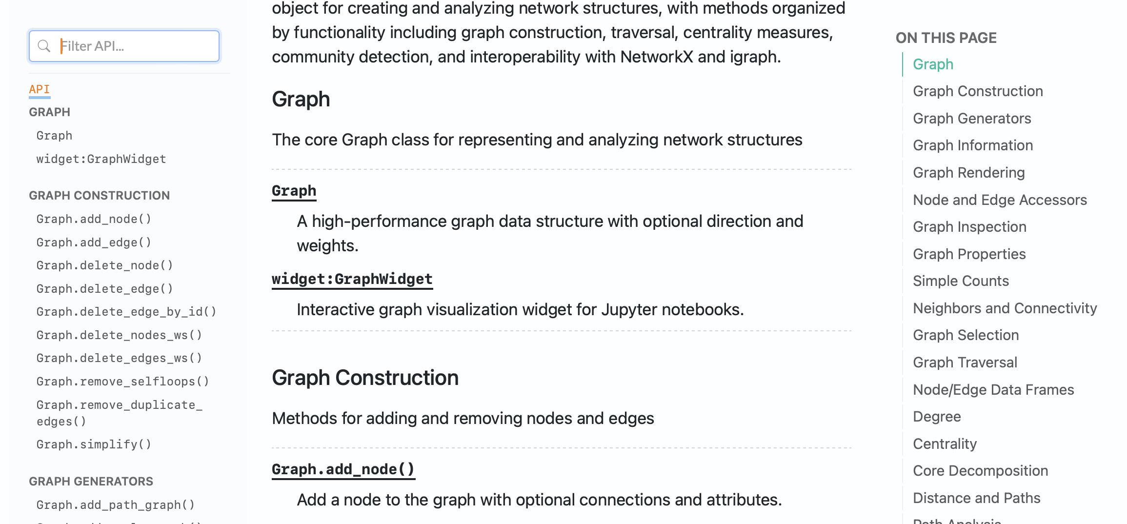 A portion of an API reference index page generated by Great Docs, showing categorized Python objects with type badges and sidebar filtering.