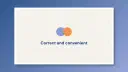 Framed slide on a blue gradient background showing overlapping blue and orange circles above the words “Correct and convenient.”
